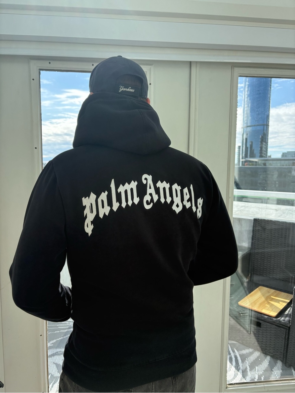 Palm Angels Black Crewneck Hoodie with Logo